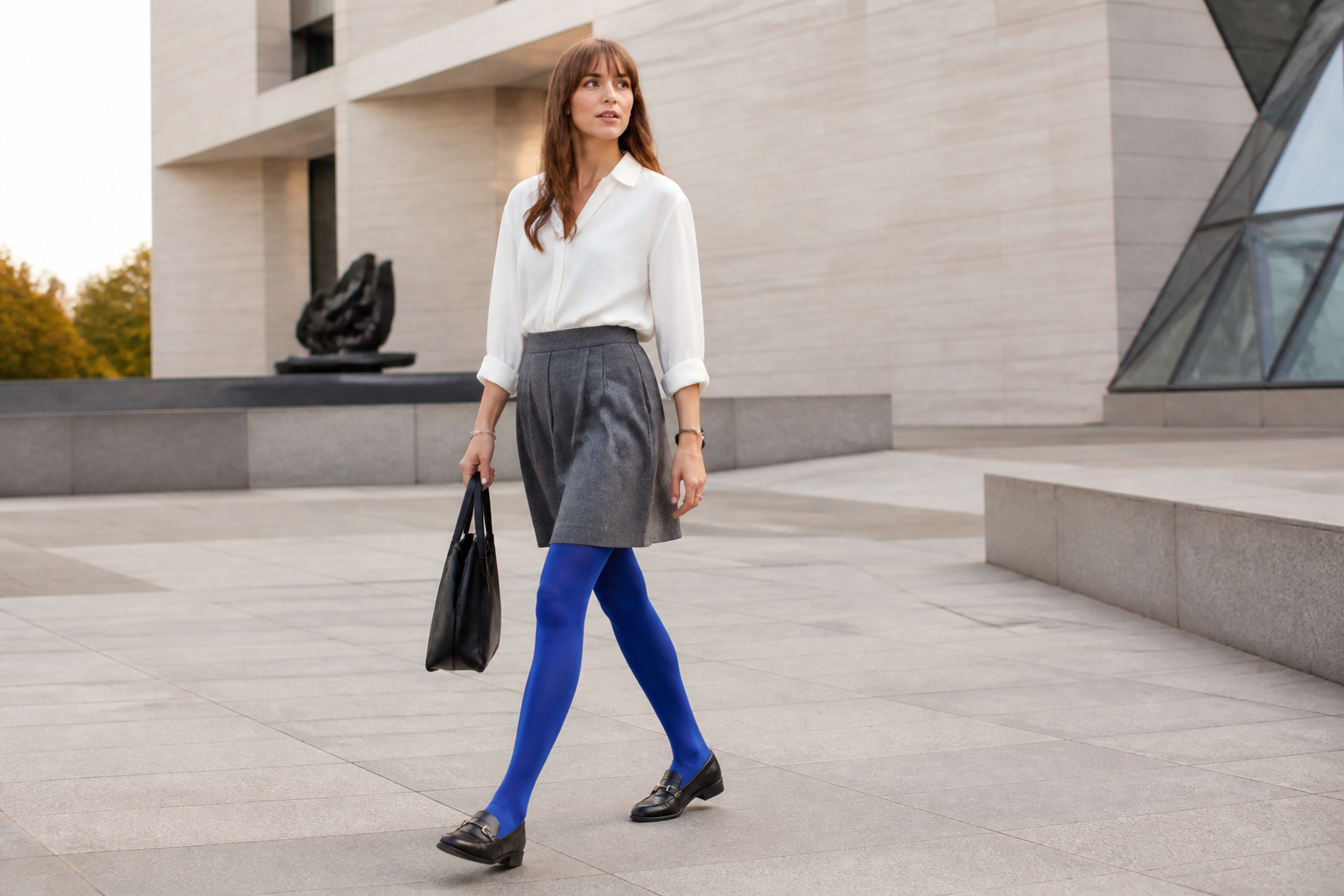 Blaue Strumpfhosen im Alltag: Zehn tragbare Styling-Ideen – KI-generiert